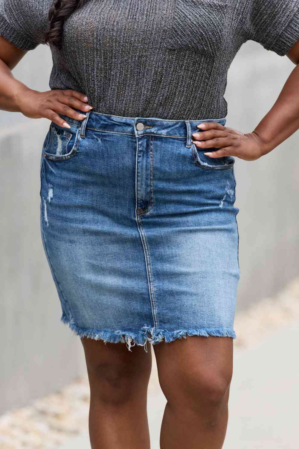 RISEN Amelia Full Size Denim Mini Skirt - In Style Chics Boutique LLC