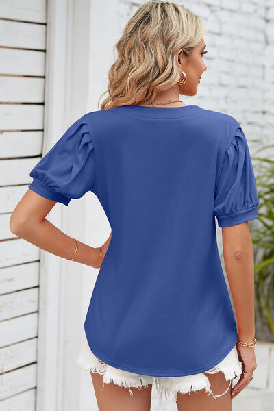 Notched Ruched Short Sleeve T-Shirt - In Style Chics Boutique LLC