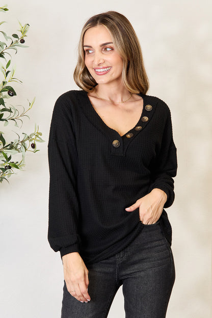 Zenana Buttoned Long Sleeve Blouse - In Style Chics Boutique LLC