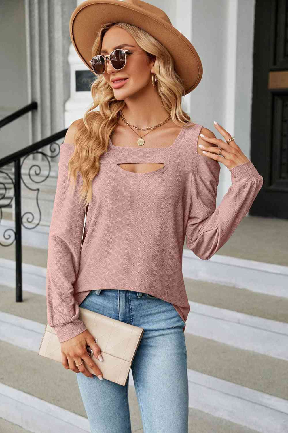 Cold Shoulder Square Neck Cutout Blouse - More Colors! - In Style Chics Boutique LLC