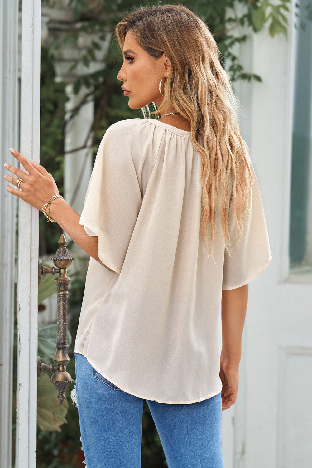 Gathered Detail Notched Neck Flutter Sleeve Top - More Colors! - In Style Chics Boutique LLC