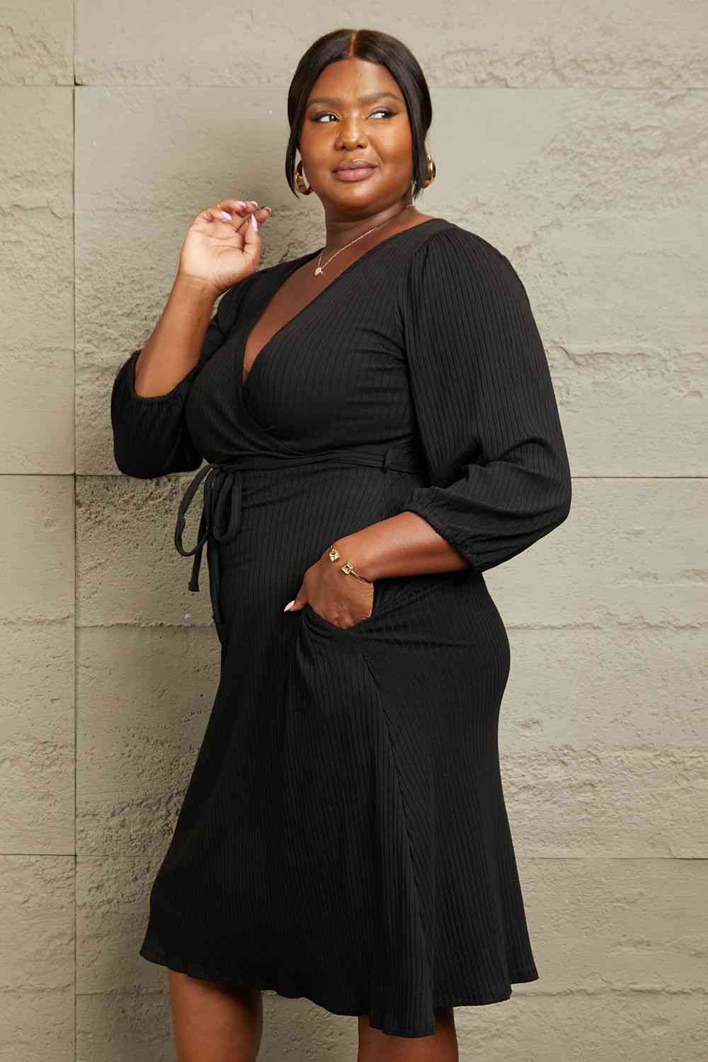 Culture Code Full Size Surplice Flare Ruching Dress - In Style Chics Boutique LLC