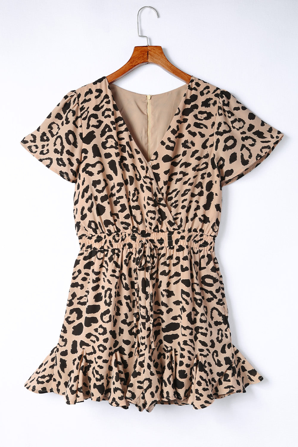 Leopard Flutter Sleeve Ruffle Hem Romper - In Style Chics Boutique LLC