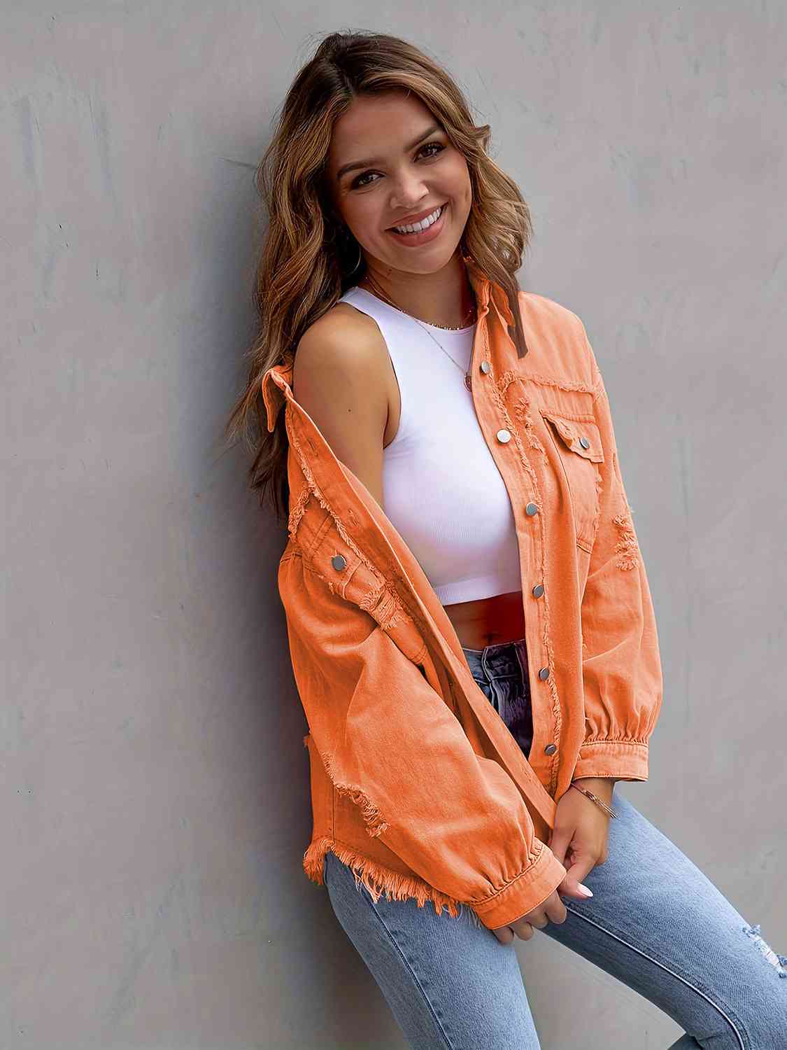 Distressed Drop Shoulder Denim Jacket - More Colors! - In Style Chics Boutique LLC