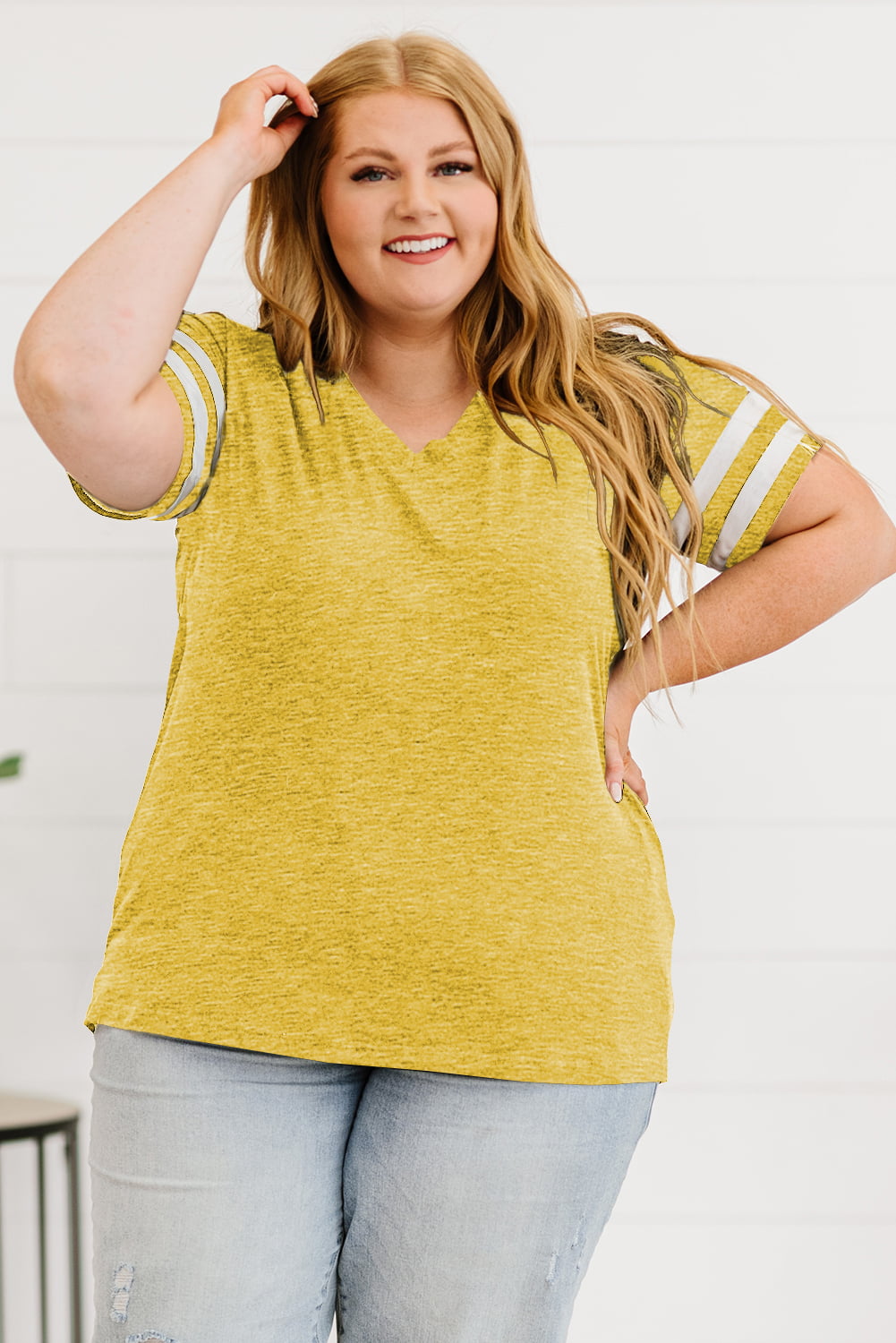 Plus Size Striped V-Neck Tee Shirt More Colors! - In Style Chics Boutique LLC