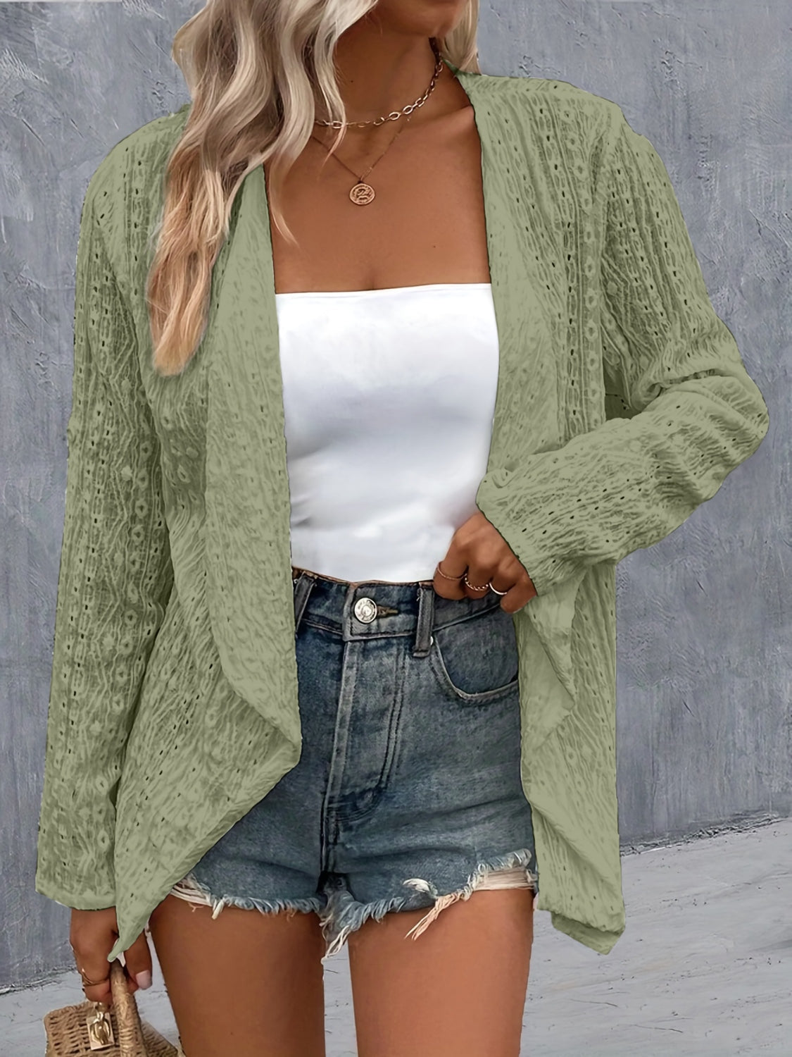 Eyelet Roll-Tab Sleeve Cardigan More Colors! - In Style Chics Boutique LLC