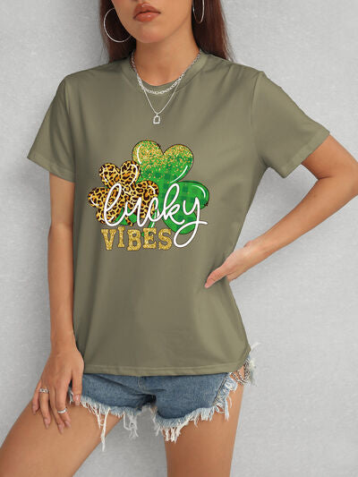 LUCKY VIBES Round Neck Short Sleeve T-Shirt - In Style Chics Boutique LLC