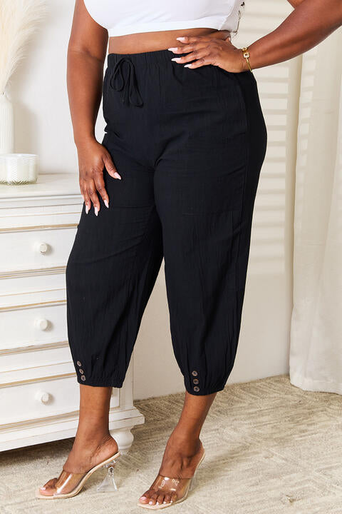 Double Take Decorative Button Cropped Pants - In Style Chics Boutique LLC