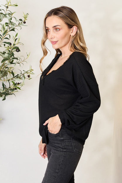 Zenana Buttoned Long Sleeve Blouse - In Style Chics Boutique LLC