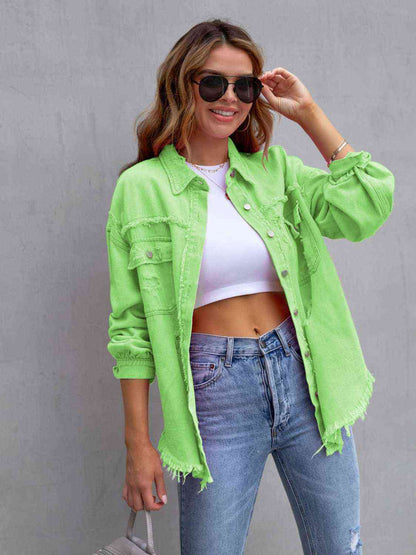 Distressed Drop Shoulder Denim Jacket - More Colors! - In Style Chics Boutique LLC