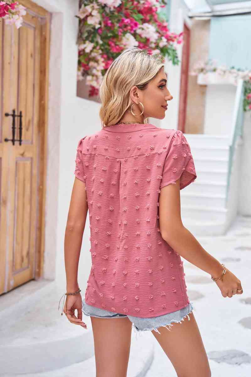 Swiss Dot Petal Sleeve Notched Top More Colors! - In Style Chics Boutique LLC