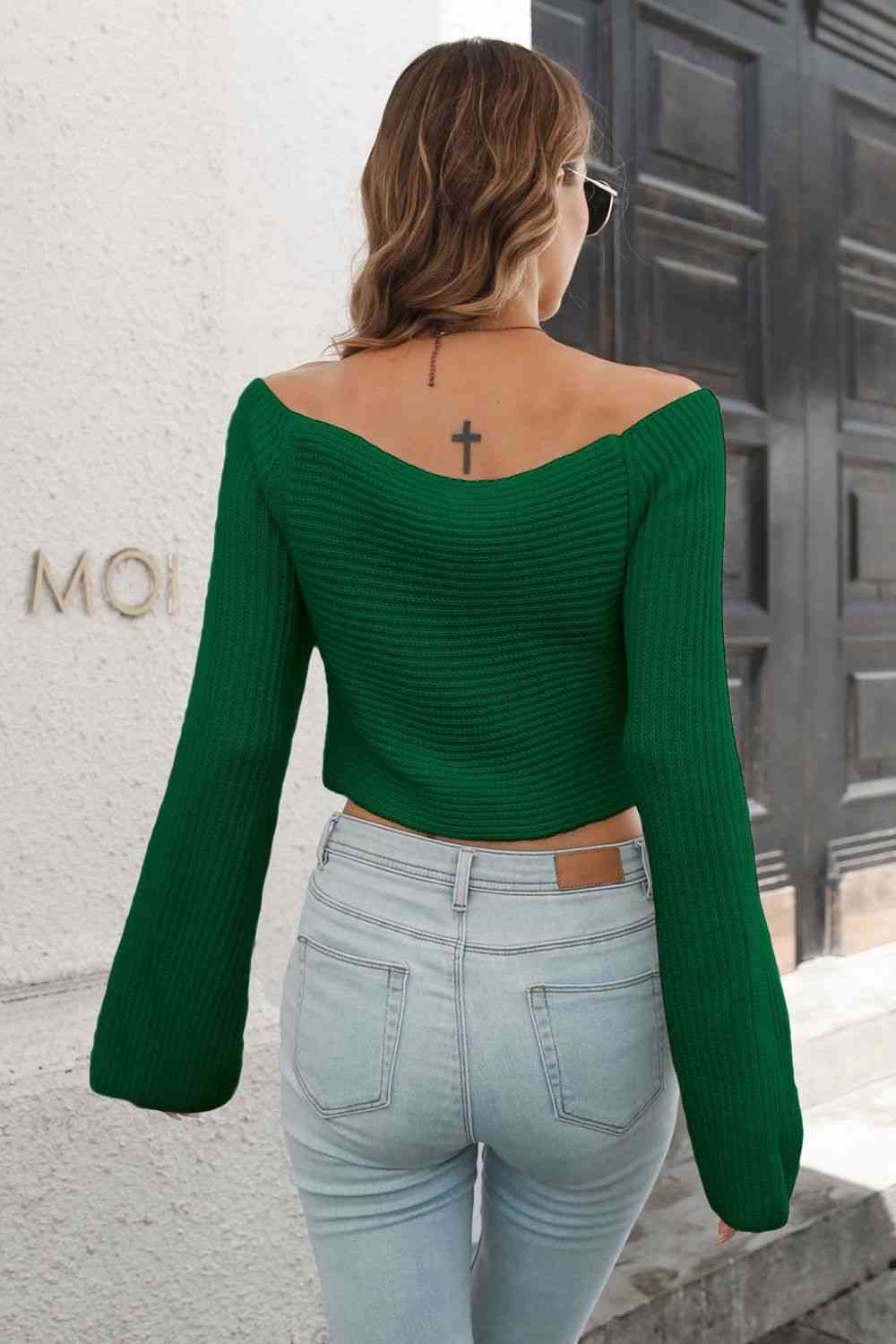 Cropped V-Neck Flare Sleeve Knit Top - More Colors! - In Style Chics Boutique LLC