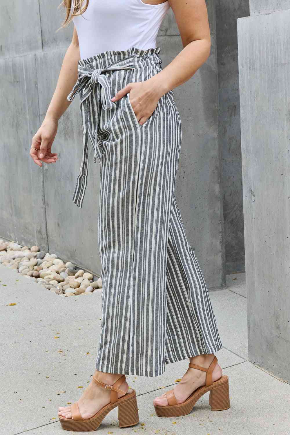 Heimish Find Your Path Full Size Paperbag Waist Striped Culotte Pants - In Style Chics Boutique LLC