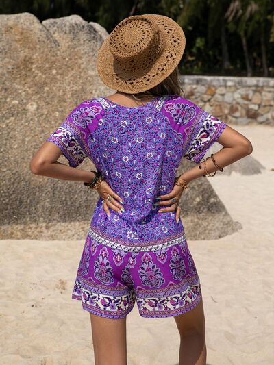 Tied Printed Short Sleeve Romper More Colors! - In Style Chics Boutique LLC