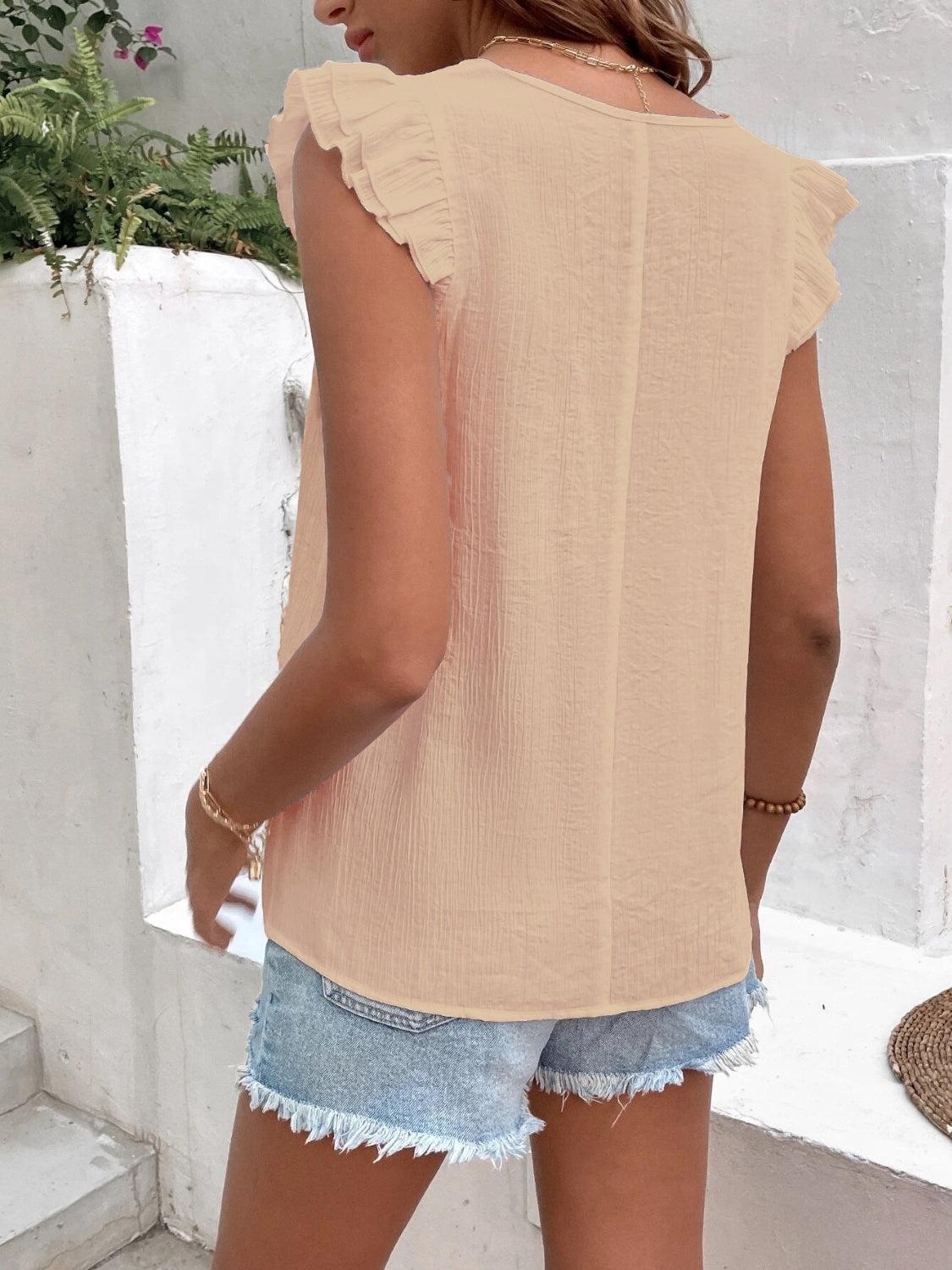 Ruffled V-Neck Cap Sleeve Blouse More Colors! - In Style Chics Boutique LLC