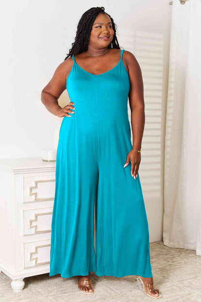 Double Take Full Size Soft Rayon Spaghetti Strap Tied Wide Leg Jumpsuit - More Colors! - In Style Chics Boutique LLC