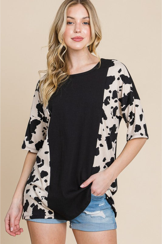 BOMBOM Rodeo Love Ribbed Animal Contrast Tee - In Style Chics Boutique LLC