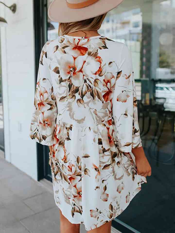 Floral V-Neck Three-Quarter Sleeve Dress - In Style Chics Boutique LLC