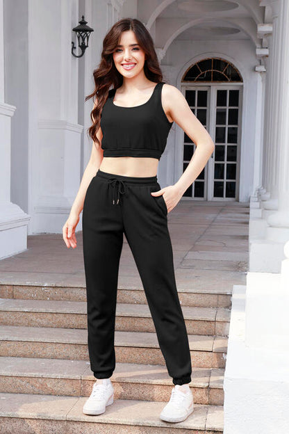 Waffle-Knit Cropped Tank and Drawstring Pants Set - More Colors! - In Style Chics Boutique LLC