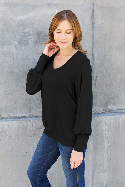 Basic Bae Full Size V-Neck Lantern Sleeve Blouse - More Colors! - In Style Chics Boutique LLC