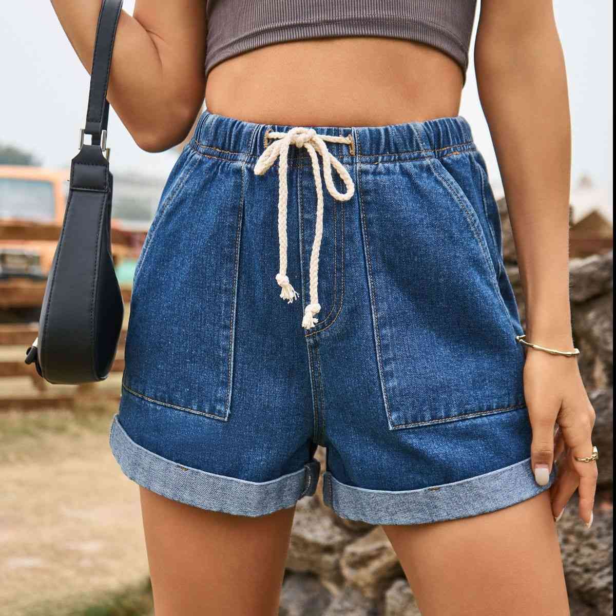 Drawstring High Waist Denim Shorts with Pockets - More Colors! - In Style Chics Boutique LLC