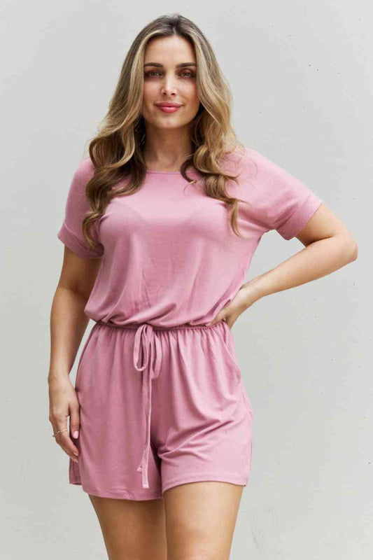 Zenana Chilled Out Full Size Short Sleeve Romper in Light Carnation Pink - In Style Chics Boutique LLC