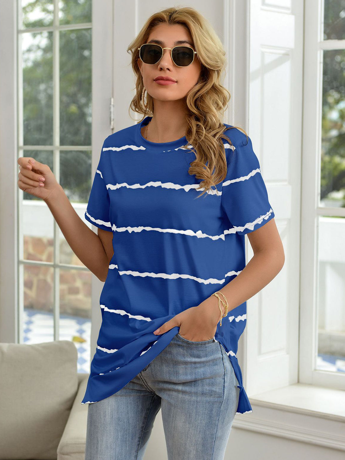 Striped Round Neck Short Sleeve T-Shirt- More Colors! - In Style Chics Boutique LLC