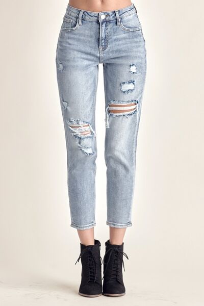 RISEN Distressed Slim Cropped Jeans - In Style Chics Boutique LLC