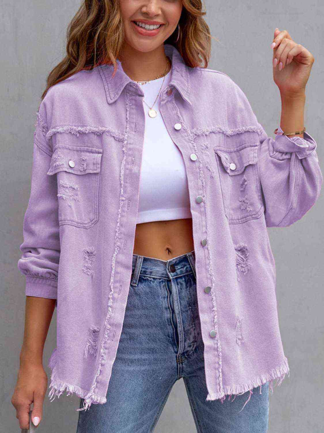 Distressed Drop Shoulder Denim Jacket - More Colors! - In Style Chics Boutique LLC