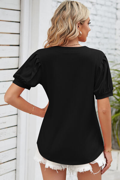 Notched Ruched Short Sleeve T-Shirt - In Style Chics Boutique LLC