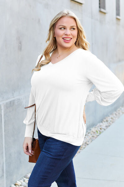 Basic Bae Full Size V-Neck Lantern Sleeve Blouse - More Colors! - In Style Chics Boutique LLC