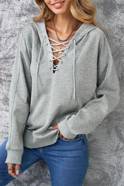 Lace-Up Dropped Shoulder Hoodie More Colors! - In Style Chics Boutique LLC