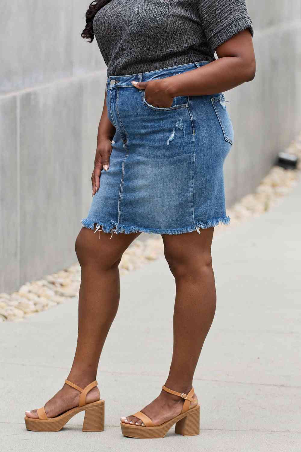 RISEN Amelia Full Size Denim Mini Skirt - In Style Chics Boutique LLC