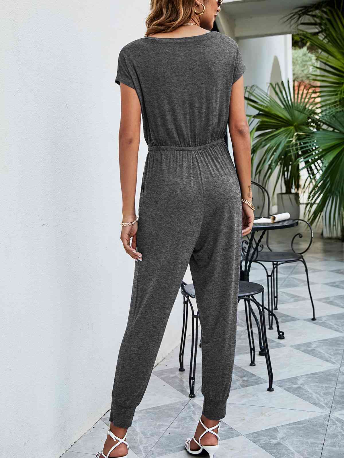 Drawstring Waist Short Sleeve Jogger Jumpsuit - More Colors! - In Style Chics Boutique LLC