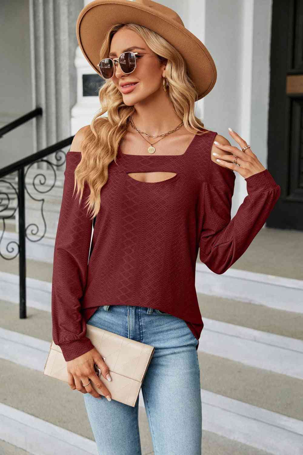 Cold Shoulder Square Neck Cutout Blouse - More Colors! - In Style Chics Boutique LLC