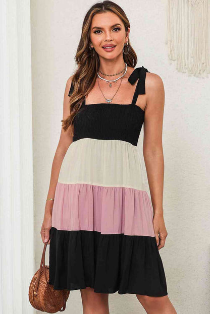 Color Block Tie Shoulder Tiered Dress - Also in Moonlit Mauve - In Style Chics Boutique LLC