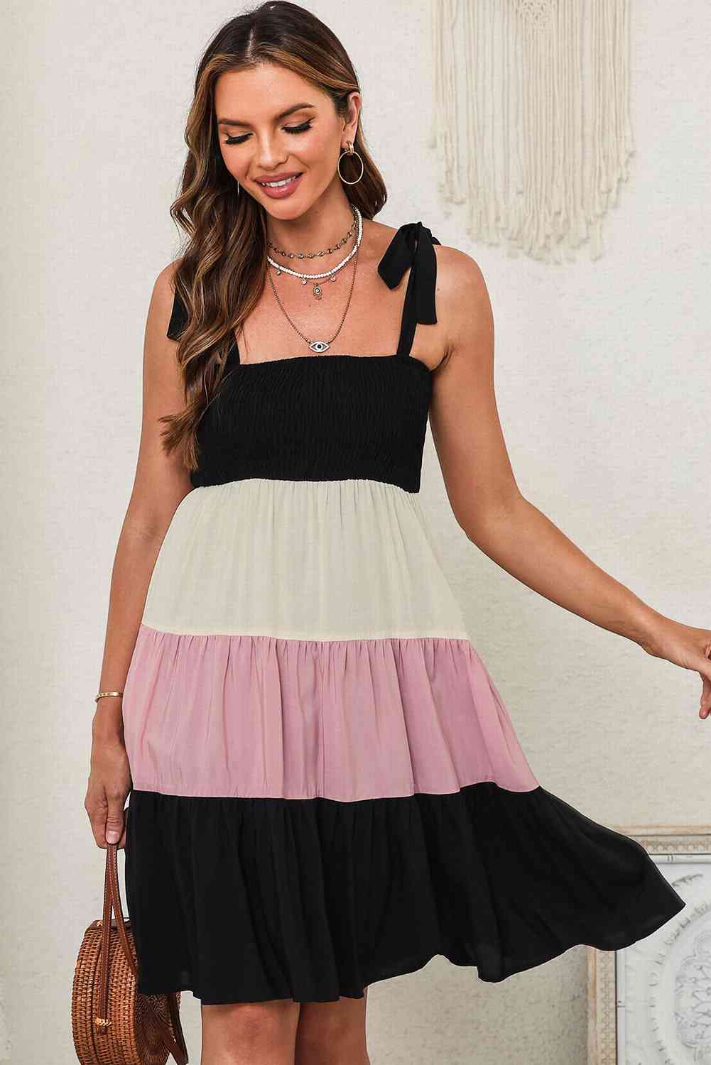 Color Block Tie Shoulder Tiered Dress - Also in Moonlit Mauve - In Style Chics Boutique LLC