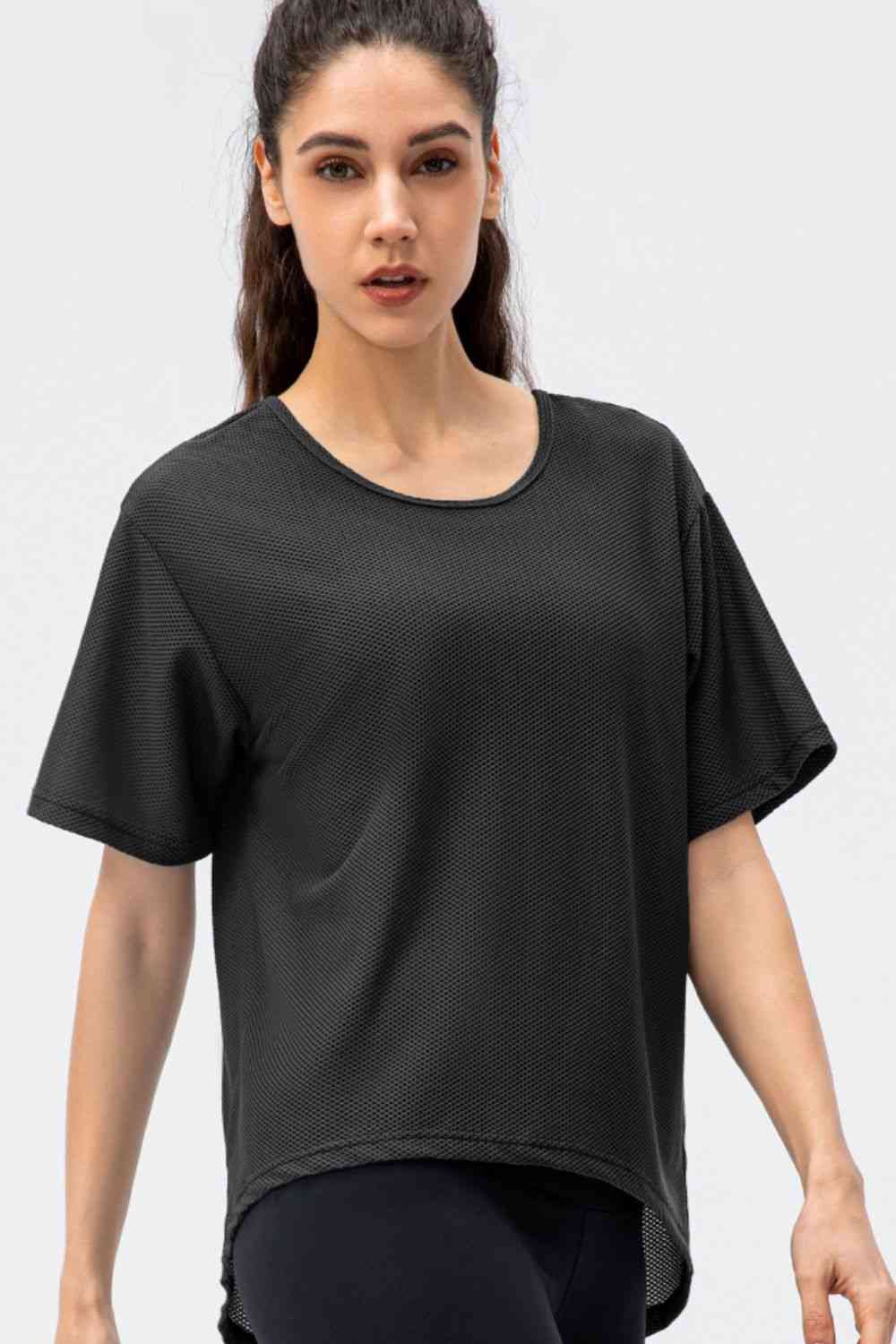 Round Neck Short Sleeve Active Tee Charcoal or Black - In Style Chics Boutique LLC