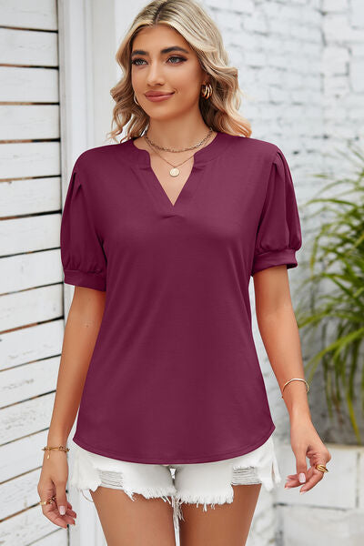 Notched Ruched Short Sleeve T-Shirt - In Style Chics Boutique LLC