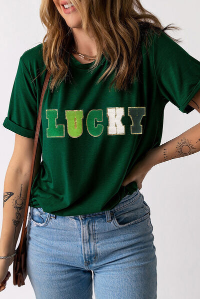 LUCKY Round Neck Short Sleeve T-Shirt - In Style Chics Boutique LLC