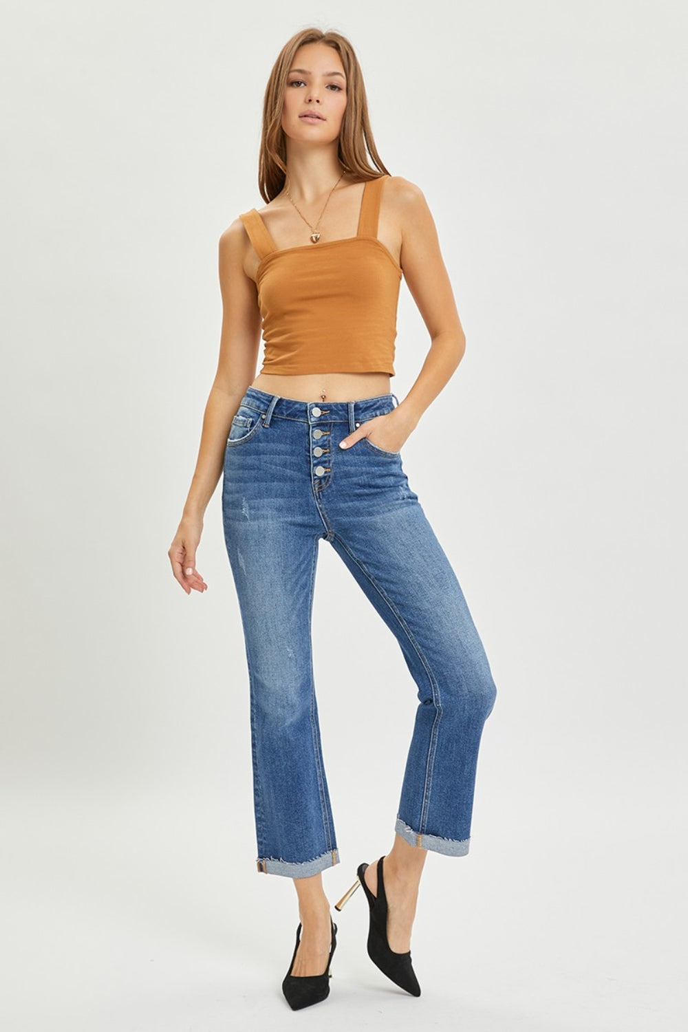 RISEN Full Size Button Fly Cropped Bootcut Jeans - In Style Chics Boutique LLC