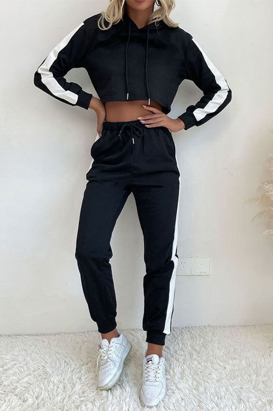 Side Stripe Cropped Hoodie and Jogger Set - In Style Chics Boutique LLC