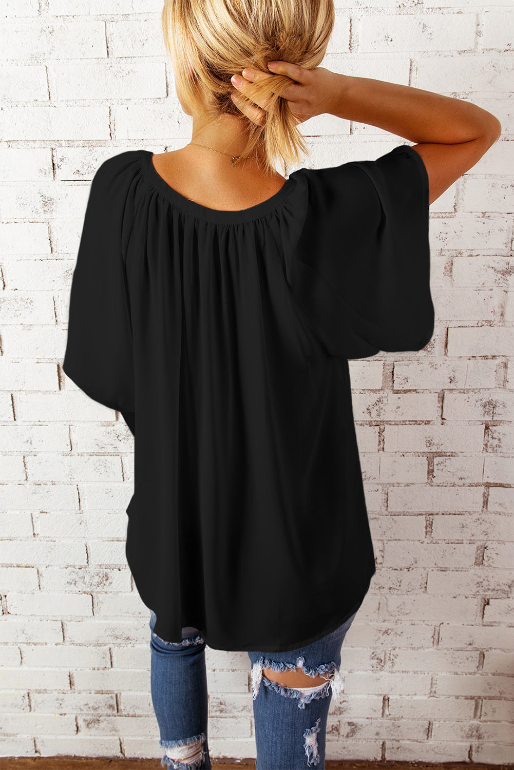 Gathered Detail Notched Neck Flutter Sleeve Top - More Colors! - In Style Chics Boutique LLC