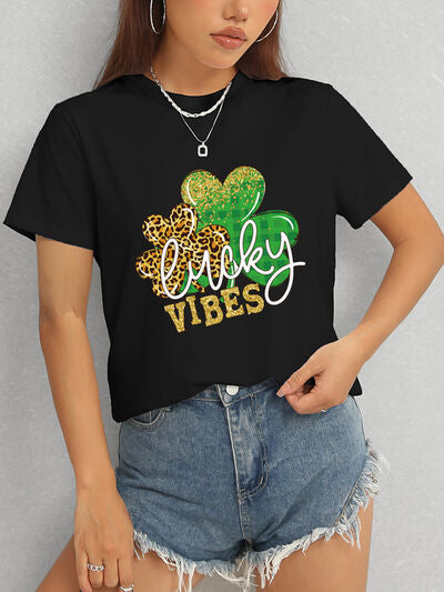 LUCKY VIBES Round Neck Short Sleeve T-Shirt - In Style Chics Boutique LLC