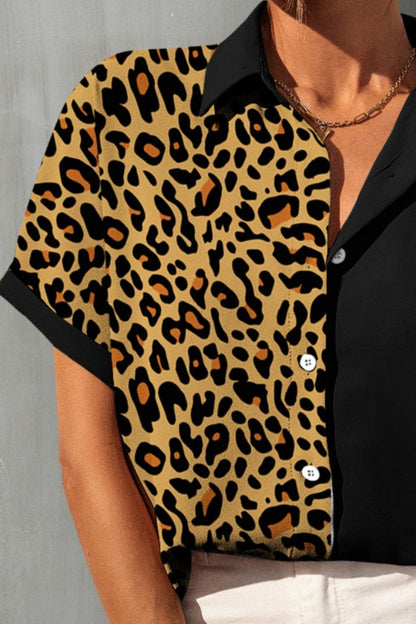 Leopard Button Up Short Sleeve Shirt - In Style Chics Boutique LLC