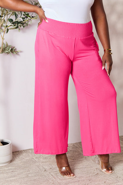 Double Take Full Size Smocked Wide Waistband Wide Leg Pants - In Style Chics Boutique LLC