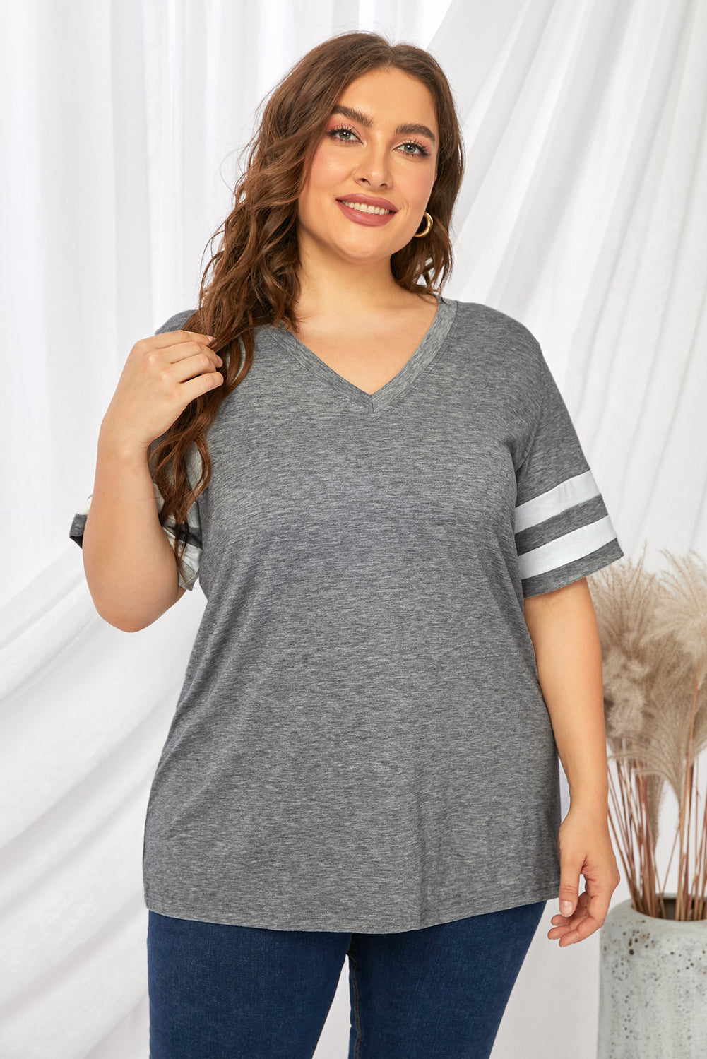 Plus Size Striped V-Neck Tee Shirt More Colors! - In Style Chics Boutique LLC