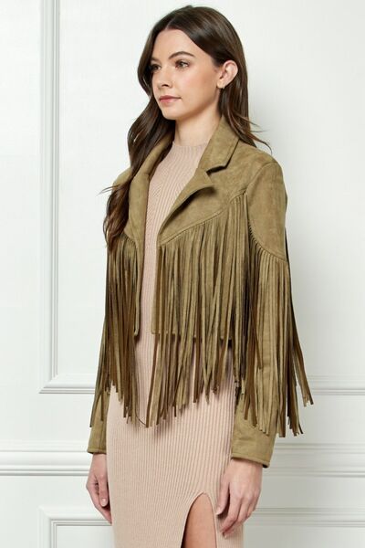 Veveret Suede Fringe Long Sleeve Moto Jacket - In Style Chics Boutique LLC