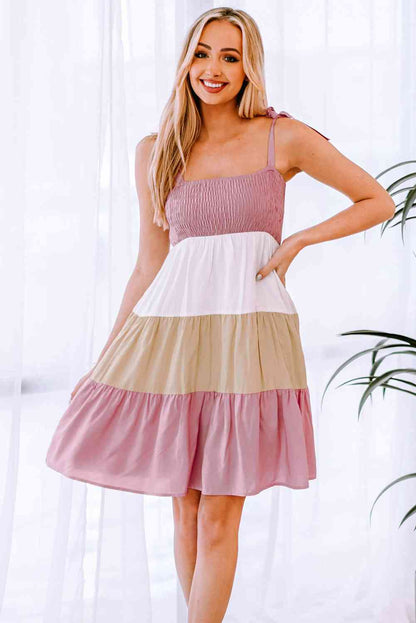 Color Block Tie Shoulder Tiered Dress - Also in Moonlit Mauve - In Style Chics Boutique LLC