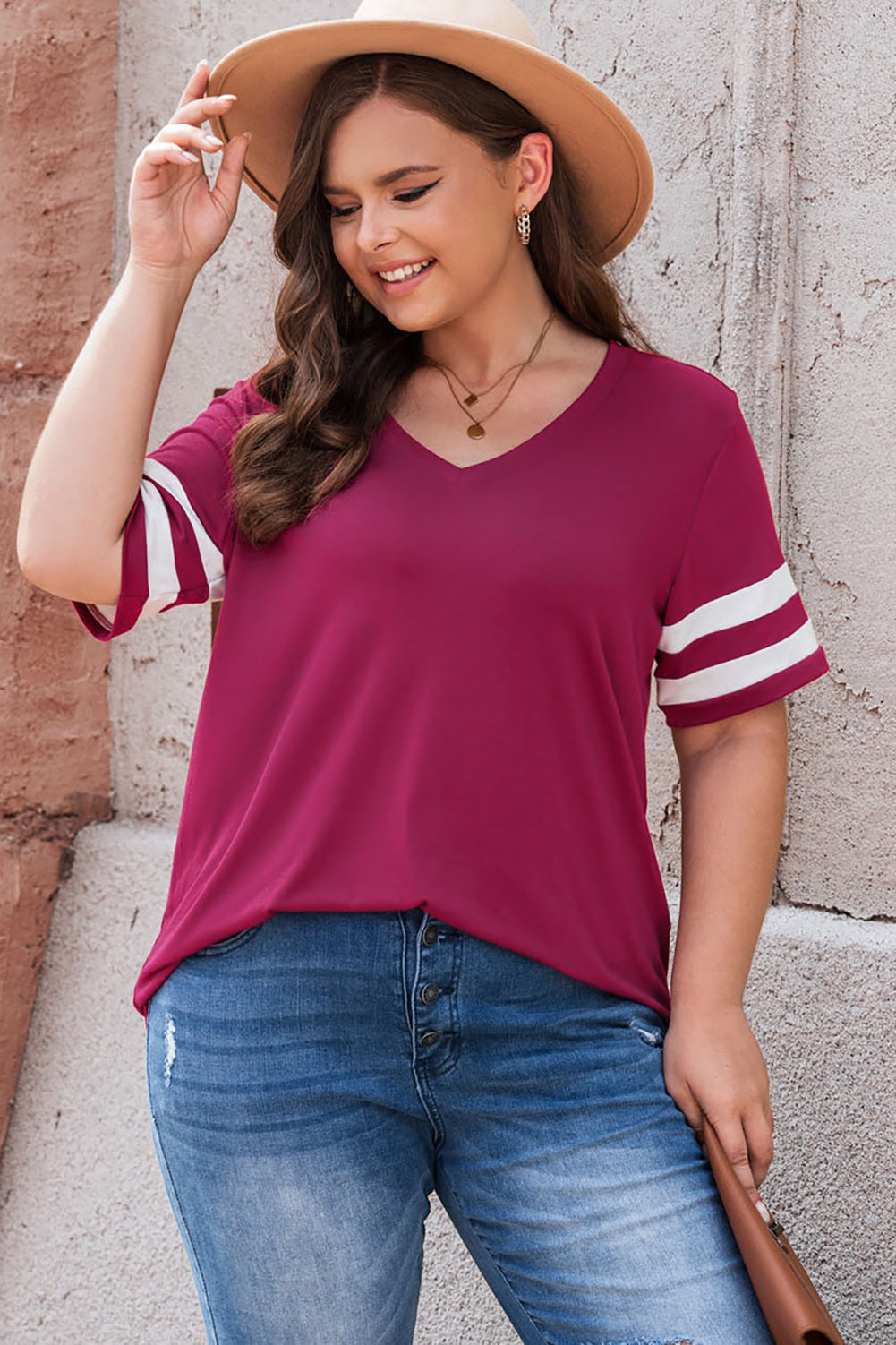 Plus Size Striped V-Neck Tee Shirt More Colors! - In Style Chics Boutique LLC